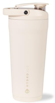 HydroJug 24 oz New Stainless Steel Shaker – Insulated, Leakproof, BPA-Free with Silent Mixing Grate – No Clumps, No Noise – Premium Shaker for Fitness, Sports & Everyday Use, Cream