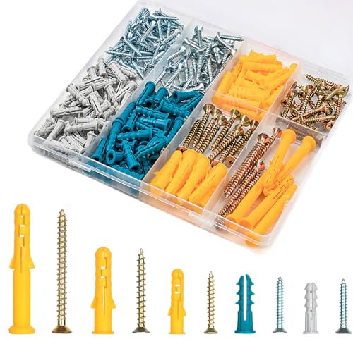 AMSGANK 270 Piezas Juego de Tornillos y Tacos de Pared, 135 Tacos Pladur y Hormigón & 135 Tornillos Autorroscantes para Pladur, para Madera, Pladur, Hormigón Ladrillo, Paneles de Yeso
