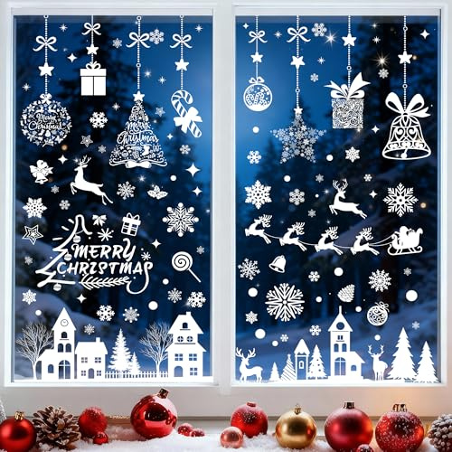 193 immagini per finestre di Natale autoadesive Moxled bianco decorazione finestra Natale riutilizzabile statico adesivo in PVC per finestra porta inverno fiocchi di neve decorazione natalizia