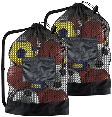 WIYETY Lot de 2 sacs à balles - Extra large - Grande capacité - Version élargie - Sac à balles pour 10-15 balles - Sac de sport en maille multi-usage avec cordon de serrage et sangle d'épaule