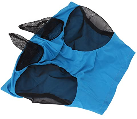 Tnfeeon Maschera per Mosche per Cavalli, Copertura per il Viso in Rete Elastica Traspirante con Orecchie, Protegge da e Blocca le Radiazioni, Adatta per Cavalli e (BLUE)