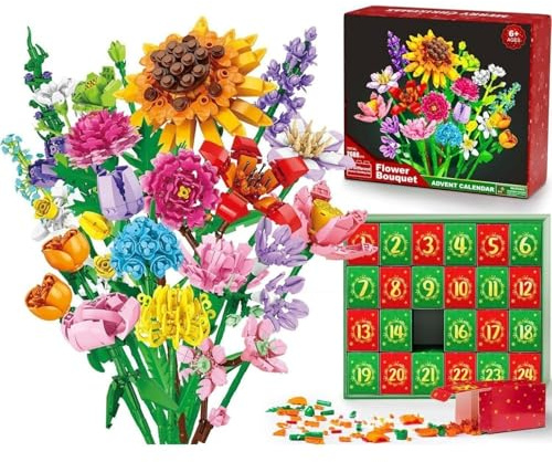 Calendario dell'Avvento di Natale 2025, Calendario dell'Avvento di Natale con bouquet di fiori da 24 giorni, Blocchi di costruzione per bouquet di Natale, adatti ad adulti e adolescenti