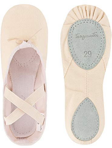 tanzmuster Ballettschuhe Mädchen - Charlie - Geteilte Ledersohle - Sandfarben Größe 37- Ballettschläppchen für Kinder - rosa beige Tanzschuhe fürs Ballett