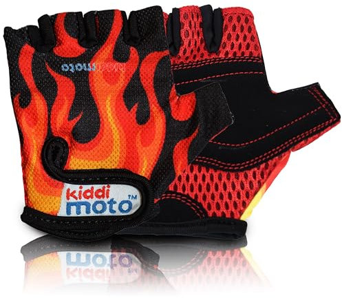 KIDDIMOTO Kinder Fahrradhandschuhe Fingerlose für Jungen und Mädchen/Fahrrad Handschuhe/Bike Kinder Handschuhe (Flame, M (4-8y))