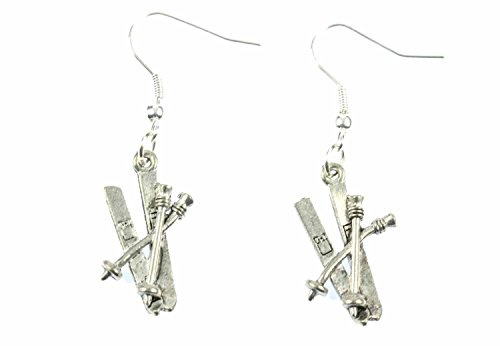 Miniblings skis et bâtons de ski Skiohrringe argenté d'hiver - Bijoux fantaisie main argenté Boucles d'oreille