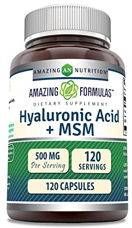 Amazing Formulas Hyaluronic Acid & MSM Supplement | 500 Mg | 120 Capsules | Non-GMO | Gluten-Free | Made in USA
