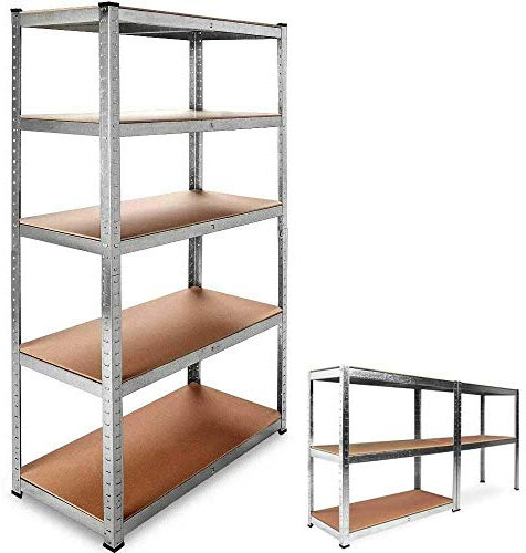 BAKAJI Scaffale Porta Oggetti, 5 Ripiani in Metallo Zincato, Grande Portata, Scaffalatura Garage legno e Metallo (180 x 90 x 40 cm)