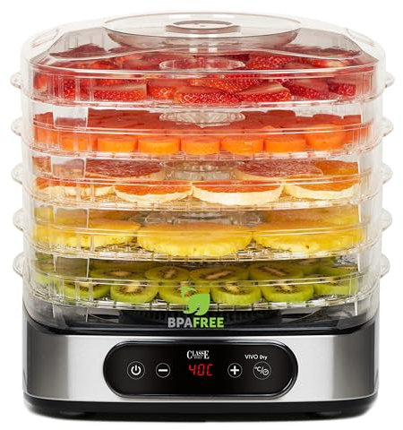 Classe Italy | Séchoir alimentaire, faible consommation d'énergie, 5 ans de garantie italienne, sans BPA, séchoir pour fruits, légumes, viande, poisson, fruits secs, 500 W, 23 litres, acier