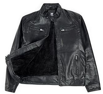 X RAY Teen Faux Leather Jacket for Fall & Winter, Kids Outerwear Coat, Motorcycle PU Leather Jacket for Boys, Black, Large