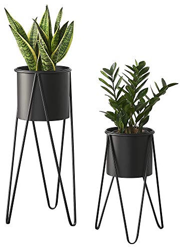 [en.casa] Pflanzständer Hedera Blumenständer aus Metall Blumentopf 2er Set Übertopf mit Gestell Blumentopfhalter in 2 Größen Deko-Set Schwarz