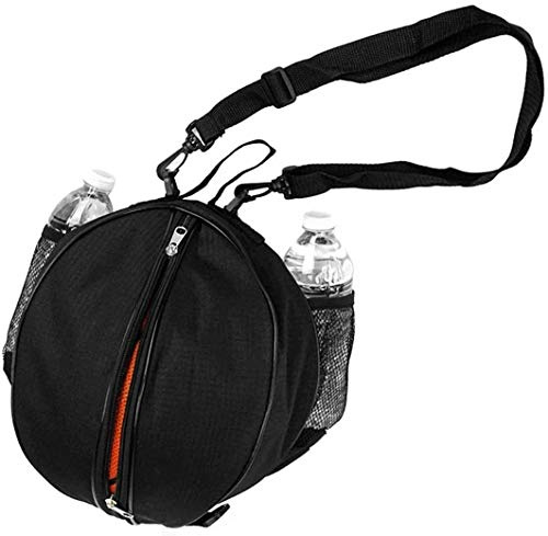 JZK Bolsa Bandolera para Baloncesto, Voleibol y Fútbol con Bolsillos Laterales de Red para Botella de Agua, Bolso de Mano, Negra