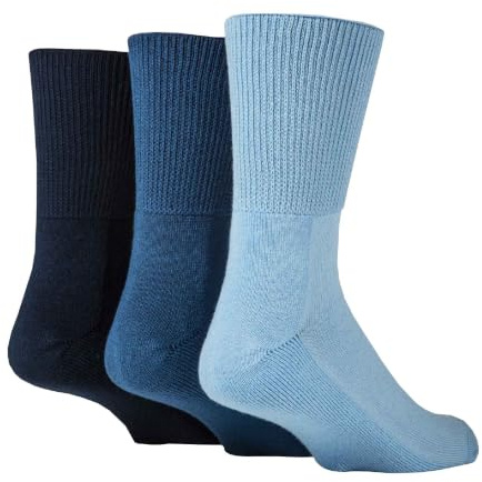 IOMI Footnurse - 3 Pack Unisex Extra Wide Bamboo Diabetic Socks | 4 Sizes | For Swollen Feet & Legs | Smooth Toe Seam | Cushioned Foot (12-14 UK, Blue)