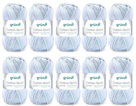 Filato per maglia/uncinetto Gründl Cotton Quick Print (lana per maglieria, filato dai vivaci colori 100% cotone, certificato OEKO-TEX, 50 g / 125 m, ferri: 3-4, 10 x 50 g), Mint-blue-white-grey-mix