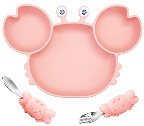 Linowos Baby Teller Schüssel Mini Silikon Platte Mit Gabellöffelset für Kleinkinder, Rutschfest Saugend Abwaschbar für Spülmaschine, Mikrowelle
