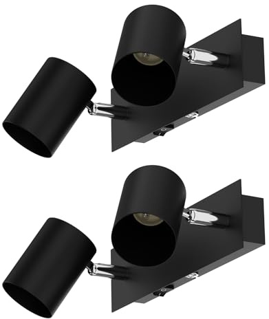 ledscom.de 2 Stück Wandleuchte WAIKA, 2-flammig, Schalter, schwarz matt, eckig, 2x GU10 max. 60W