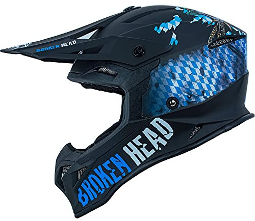 Broken Head Bavarian Patriot MX-2 Motocross-Helm - Sportlicher Motorradhelm & Crosshelm - Helm mit Bayern Lifestyle Design, Blau/Schwarz (S (55-56 cm))