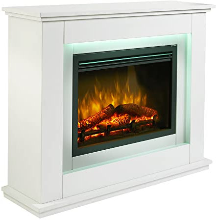 Endeavour Fires Castleton 39'' Electric Fireplace Suite and Realistic Flame & Log Effect Fire, 13 Colour LED Lighting, Remote Control In an Off White Surround