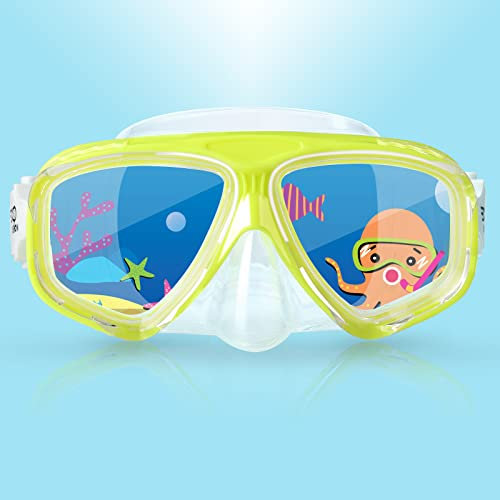 EXP VISION Schnorchel-Tauchmaske für Kinder, Unisex-Kind, 180 ° Panoramasicht, Anti-Fog-Tauchmaske für Jungen, Mädchen, Schwimmbrille mit Nasenabdeckung, Schnorchelausrüstung für Junior (Käse Gelb)