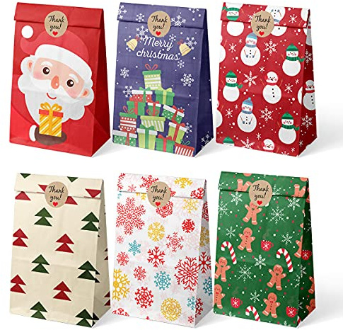 iKesoce Christmas Small Gift Bags Sacchetti Regalo di Natale Piccoli Sacchetti di Carta Confezioni Regalo Borsa da Festa Sacchetti Regalo per Natale Compleanno Matrimonio