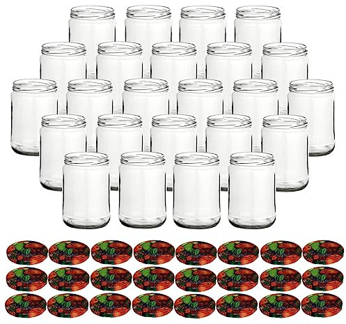 gouveo Lot de 24 Pots à Confiture 580 ML Classique avec Couvercle à Visser Fruit - Pots à provisions avec Couvercle à Visser TO82 - Pots à Confiture et bocaux à conserves vides