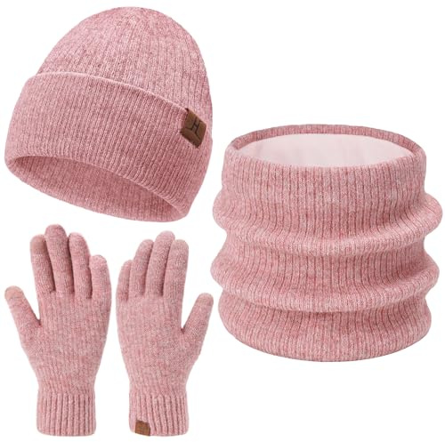 Bequemer Laden Womens Mens Winter Beanie Hats Neck Scarfs Touchscreen Gloves Set Warm Knit Slouchy Skull Caps Gifts for Women & Men