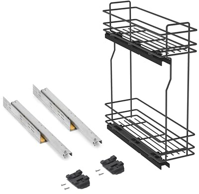 Emuca - Küchenmöbe Ausziehbarer Flaschenhalter, seitlich ausziehbar, sanftem Schließen, Modul 200mm, Grau anthrazit, Stahl