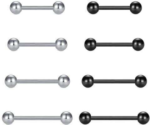 FECTAS Barres de Langue Bijoux Piercing 14G 12mm 14mm 16mm 18mm Acier Inoxydable Argent Noir