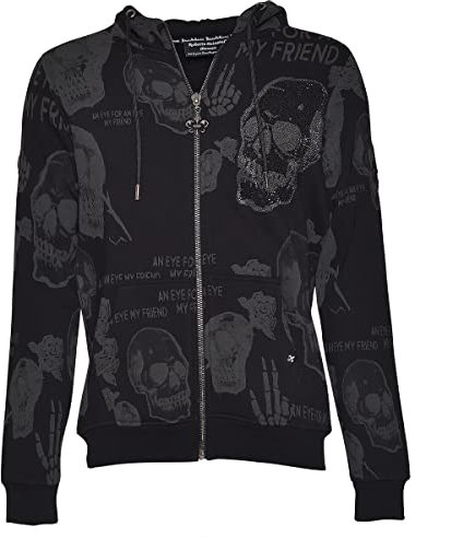 Roberto Geissini Herren Kapuzenpullover für Herren in Schwarz | Sweatjacke mit Schriftzug und Totenkopf - Größe M