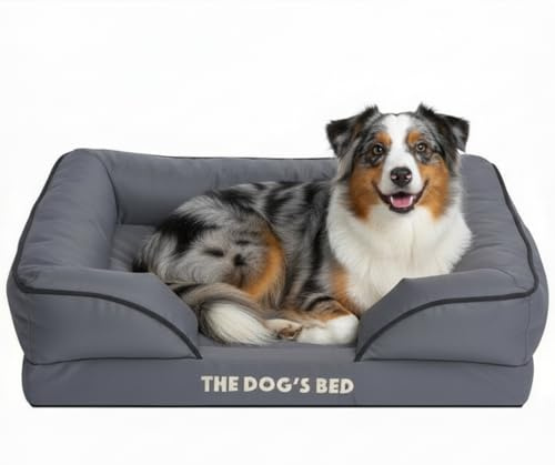 The Dog's Bed, letto ortopedico per cani in schiuma impermeabile con supporto standard, grande grigio con finiture nere, impermeabile, letto per cani di supporto con coperture sostituibili, approvato