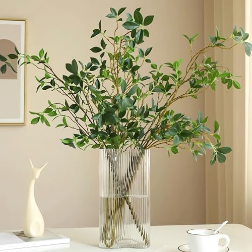 Relxhmft 4Pcs Artificial Greens Branches for Vase, 27 Faux Twigs Tree Stems, Fake Plants Tree Branches for Home Decor, Fake Ficus Twigs for Office Wedding Shop Vase Fillers Banquet Decoration
