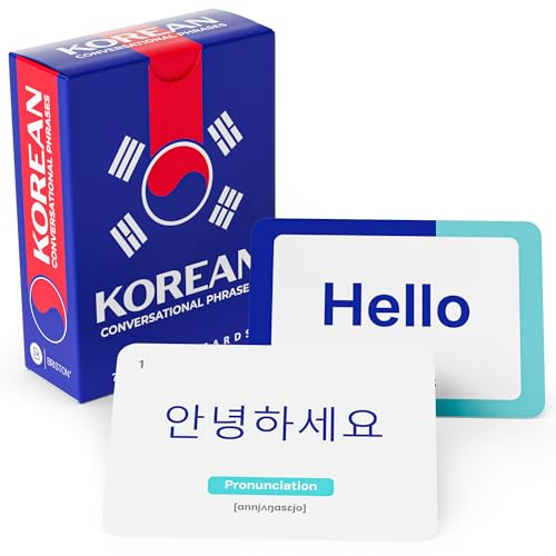 Cartes flash coréennes avec audio – 75 phrases de conversation pour débutants et voyageurs – Apprenez la prononciation du hangul et les expressions courantes – Aide à l'étude pour la salle de classe