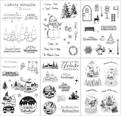 Julstämplar, 6 blad, silikonstämplar, jul, tyska, gott nyår, stämpel, silikonstämpel, vinter, klar, stämpelset för gör-det-själv, bullet, journal, scrapbooking fotoalbum