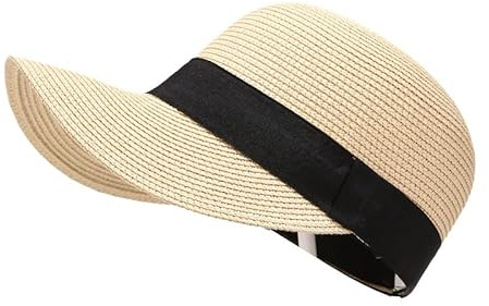 Gorra de playa hecha a mano con visera para el sol, gorra de béisbol, sombrero de paja tejido, beige, 1
