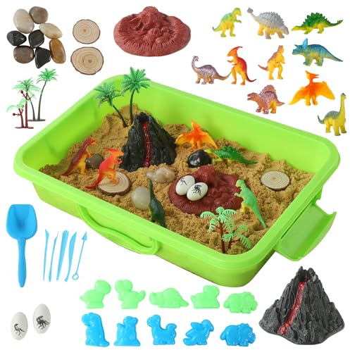 Sikmcle Set de Arena Mágica Con Dinosaurios - Kit de Juego y Relleno para Caja Sensorial - Actividades para Niños y Niñas de 3 a 6 Años y Mayores