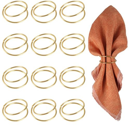 Anelli per Tovaglioli, 12 Pezzi Anello Portatovaglioli a Spirale in Metallo con Doppia Perla, Fermatovaglioli per Cena Famiglia, Anniversario, Compleanno, Natale Festa, Decorazione Tavola