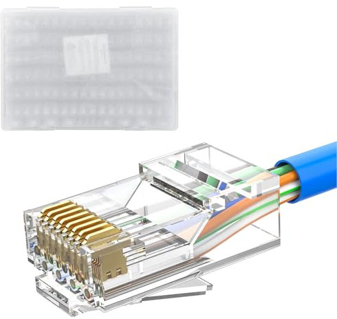 MOGOOD 100 Pezzi Connettori RJ45, 10Gbps Connettori Cat 6, Spina terminale di Rete Ethernet Placcata oro, Connettore Cat6 Crimp per Cavo Cat6, Cat5E, Cat5