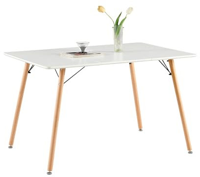 H.J WeDoo Table Salle à Manger Rectangulaire Scandinave Design Bois pour 4 Personnes Blanche 120 x 80 x74 cm (Table Seulement)