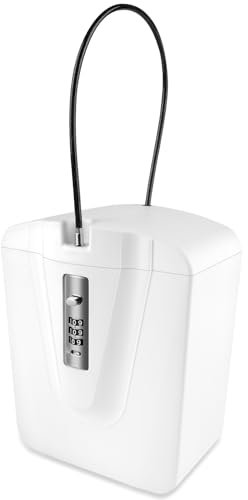 flintronic Caja Fuerte Pequeña, Cajas Fuertes Portátil, Caja de Seguridad con Código, Impermeable y Antirrobo, con Cuerda de Alambre Extraíble, Reajustable para Playa, Viajes, Hotel, Oficina-Blanco