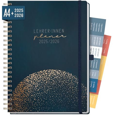 Häfft® Lehrer-Planer 2025/2026 A4 + Deluxe Golden Earth Hardcover Lehrerkalender groß, Schuljahresplaner mit Spiralbindung, Schulplaner - nachhaltig & klimafreundlich