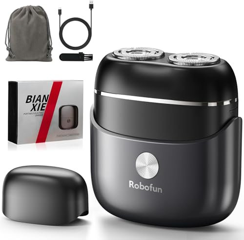 Robofun Mini Rasierer Elektrischer Herren Tragbarer, IPX6 Wasserdichter Multifunktionaler Herren, Tragbarer Stumm Waschbar Mini Elektrorasierer, Shaver Men(Schwarz)
