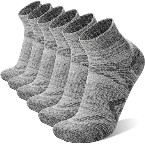 ANTSANG 6 Pairs Merino Wool Quarter Ankle Hiking Running Socks Compression Thermal Thick Cushion Socks for Women Men(Gray Series,L)