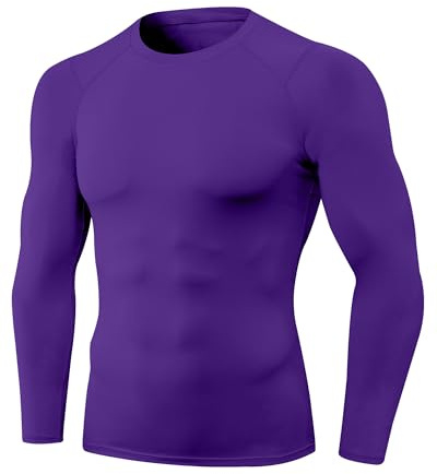 Yuerlian Purple Mens Running Compression Shirt Long Sleeve Sports Quick Dry Base Layer Top Gym Workout Undershirts for Athletic Training Cyclig
