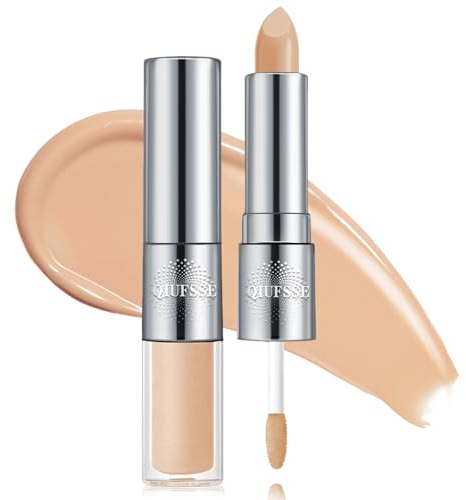 QIUFSSE Double-ended Cream Concealer Stick & Liquid Concealer,02 Beige | Under Eye Corrector for Dark Circles and Wrinkles,Hydrating,Long-lasting Wear,Lightweight ,Concealer for Older Women