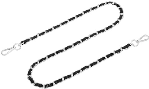 QUARKZMAN Cadena para Bolso, 100cm Cadenas Planas de Cuero y Hierro para Bolsos, Correas con Hebillas para Bolsos de Hombro y Bandoleras (Negro Correa + Plateado Cadena)