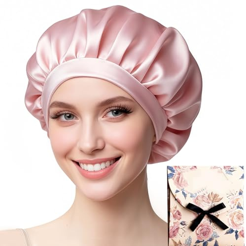 Bodiiwuliu Rose Bonnet en Soie pour Femme Respirant Réutilisable, Bonnet Soie Cheveux Nuit Reglable, Ajustable Élastique Antidérapant, Convient à la Plupart des Types de Cheveux