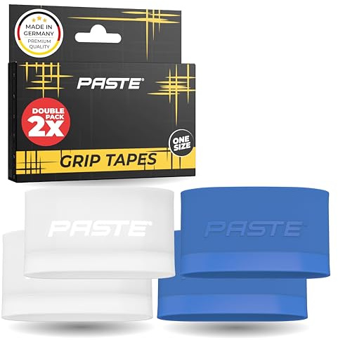 PASTE Confezione doppia di parastinchi in silicone – L'originale – 2 paia – Supporto per parastinchi da calcio (bianco e blu)
