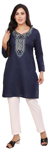 Maple Clothing Women's Indian Kurtis Cotton Blend Tunic Top Fashion Kurta Embroidered