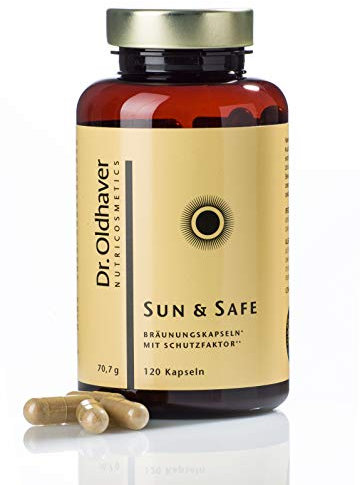 Dr. Oldhaver Sun & Safe Bräunungskapseln Beta-Carotin Tabletten mit UV-Schutz, Kapseln für natürlich braunen Teint, 120 Kapseln