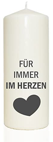 WB wohn trends Spruchkerze, Für Immer im Herzen, grau, 20cm, 765g d8cm, Trauer-Kerze mit Spruch, Brenndauer ca 70 Std