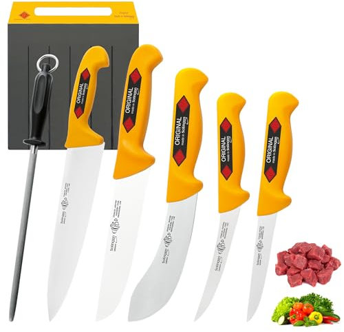 EIKASO Messerset 6Teilig ideal für professionelle Schlachter/Metzger und Hobbyisten.Ausbeinmesser, Ausbein gebogen, Abhäutemesser, Blockmesser, Kochmesser,